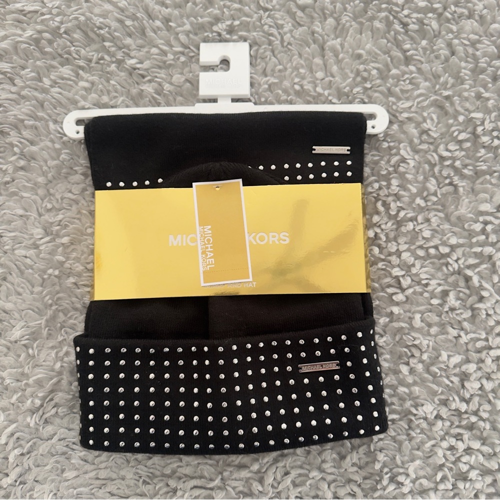 Michael Kors Black Hat with Silver Accents. Brand New